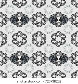 Exploding flowers abstractly placed. Vector pattern. Gentle, spring floral on gray, neutral and black colors. Vector illustration.
