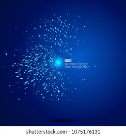 Exploding fragments of particles, abstract blue background
