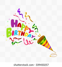 Exploding Happy birthday Colorful Confetti Popper on transparency background