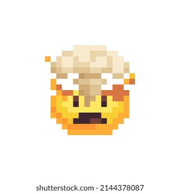 Exploding head emoji. Cartoon character. Pixel art style. 8-bit style icon. Isolated abstract vector illustration.