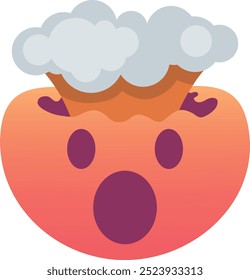 Ícone de emoji de cabeça explosiva. Cores modernas, elemento popular que representa choque ou surpresa, frequentemente usadas nas mídias sociais. Emoticon, elemento isolado.