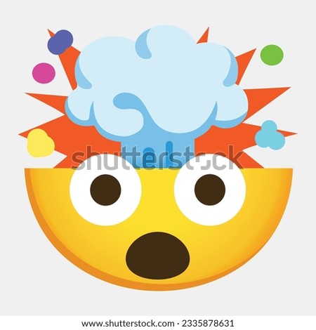Exploding Head vector icon. Isolated yellow face with an open mouth, the top of its head exploding. Shock, awe, amazement, disbelief emotion sign emoji sticker. 商業照片 © 