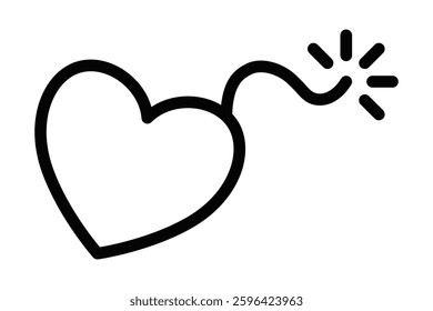 Exploding heart icon, black outline vector illustration. Editable stroke