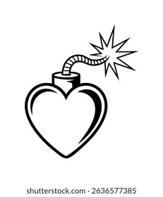 Exploding heart icon, black outline vector illustration. 