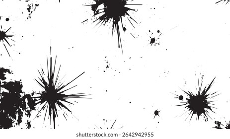 Textura de pulverização de tinta explosiva com explosões de tinta preta afiada no fundo branco