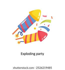 Exploding party doodle vector outline Sticker. EPS 10 file