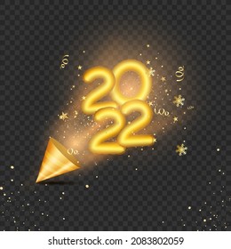 Exploding Party Popper With 3D Golden 2022 Number On Black Png Background. - Powered by Shutterstock - Get 15% off with code: PIKWIZARD15