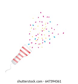 Exploding Party Popper Confetti Isolated On White Background. Vector