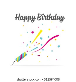 Exploding party popper with confetti and streamer. Vector Illustration