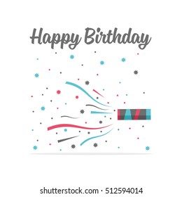 Exploding party popper with confetti and streamer. Vector Illustration