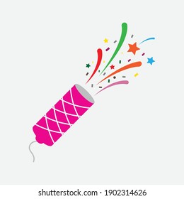 Exploding party popper with confetti. vector illustration 