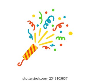 La cacerola de la fiesta. Cracker con confetti colorido. Icono de petardo festivo. Cinta de cinta adhesiva. Cracker por celebrar el cumpleaños de la navidad. Ilustración vectorial aislada en fondo blanco.