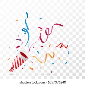 Exploding party popper, isolated on transparent background