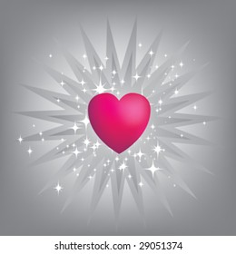 Exploding pink heart on silver background