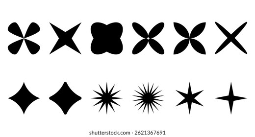 Exploding star icon set. Black star collection