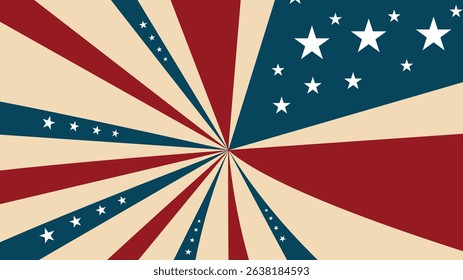 Exploding Sunburst Background with Stars in Patriotic Red, White and Blue Theme