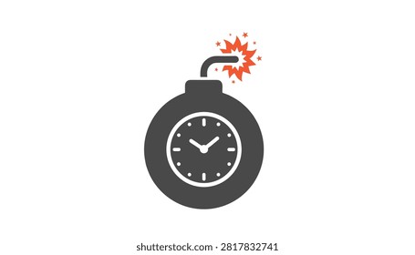 Exploding time bomb cartoon vector illustration with a ticking clock face representing deadline pressure and risk.