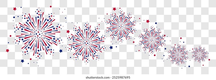 Exploding USA Fireworks Set of fireworks with a red and blue stars and sparks . United states of america independence day fireworks. Red, blue fireworks for 4th of July .