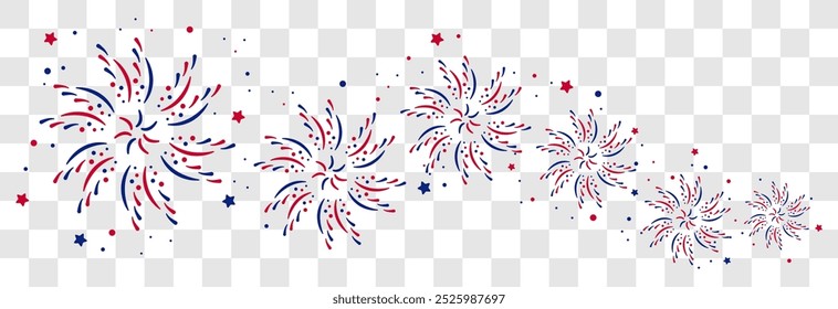 Exploding USA Fireworks Set of fireworks with a red and blue stars and sparks . United states of america independence day fireworks. Red, blue fireworks for 4th of July .