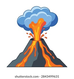 Exploding volcano spewing hot lava and ash into air, representing powerful natural phenomenon vector