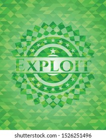 Exploit green emblem with mosaic background. Vector Illustration. Detailed.