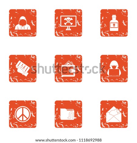 Exploit icons set. Grunge set of 9 exploit vector icons for web isolated on white background
