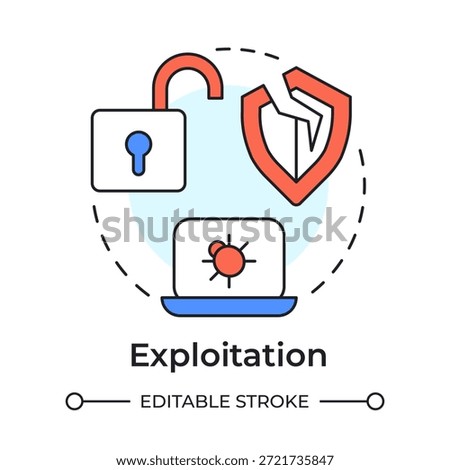Exploitation multi color concept icon. System vulnerability. Data encryption, secure connection. Round shape line illustration. Abstract idea. Graphic design. Easy to use in brochure, booklet