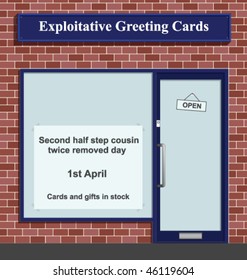 Exploitative greeting card shop with made up celebration day