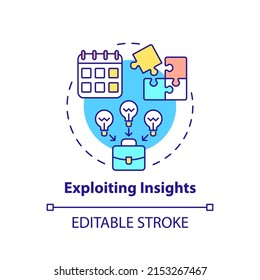 Exploiting Insights Concept Icon. Innovation Management Abstract Idea Thin Line Illustration. Build Insightful Knowledge. Isolated Outline Drawing. Editable Stroke. Arial, Myriad Pro-Bold Fonts Used