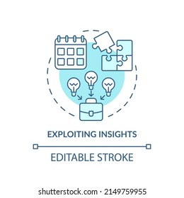 Exploiting insights turquoise concept icon. Manage innovation abstract idea thin line illustration. Insightful knowledge. Isolated outline drawing. Editable stroke. Arial, Myriad Pro-Bold fonts used