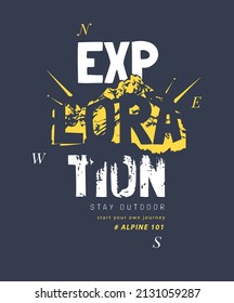 exploration graphic slogan on alpine mountain background