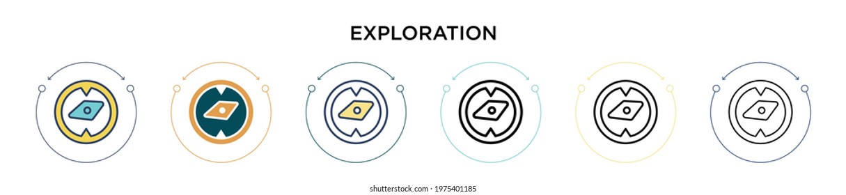 Exploration icon in filled, thin line, outline and stroke style. Vector illustration of two colored and black exploration vector icons designs can be used for mobile, ui, web