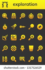  exploration icon set. 26 filled exploration icons.  Simple modern icons about  - Magnifying glass, Rigging, Space capsule, Search, Compass, Sputnik, Solar system, Zoom, Loupe