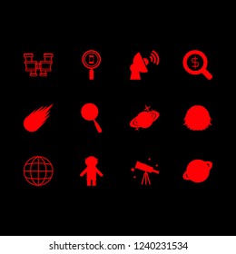 exploration icon set about hole, satellite, cosmonaut and telescope vector set