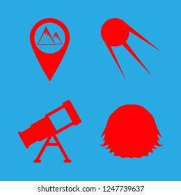 exploration icon set about hole, mountains pin, telescope and asteroid vector set