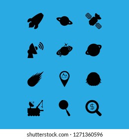 exploration icon set about hole, mountains pin, space and moon rover vector set