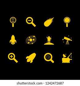 exploration icon set about telescope, moon rover, space ship and cosmonaut vector set