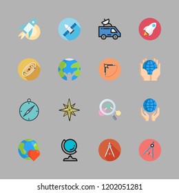 exploration icon set. vector set about earth globe, satellite, rocket and rocket ship icons set.