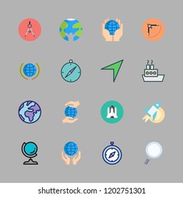 exploration icon set. vector set about compass, magnifying glass, rocket and space shuttle icons set.