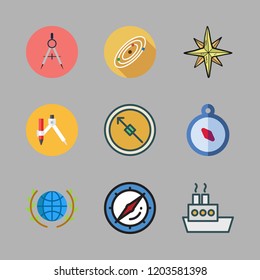 exploration icon set. vector set about wind rose, compass, planet earth and solar system icons set.
