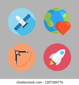exploration icon set. vector set about compass, planet earth, rocket ship and satellite icons set.