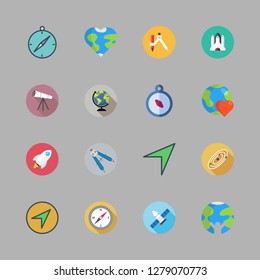 exploration icon set. vector set about telescope, solar system, space shuttle and planet earth icons set.