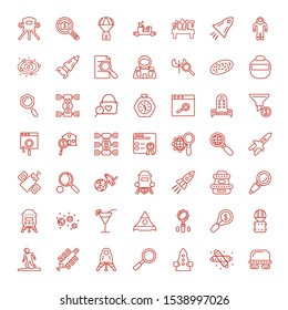 exploration icons. Editable 49 exploration icons. Included icons such as Lander, Solar system, Space capsule, Zoom, Space station, Astronaut. exploration trendy icons for web.