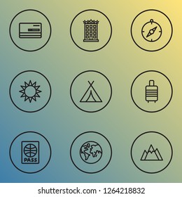 Exploration icons line style set with sun, planet, compass and other credit  elements. Isolated vector illustration exploration icons.