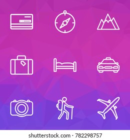 Exploration icons line style set with luggage, video, plane and other plane  elements. Isolated vector illustration exploration icons.