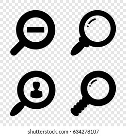 Exploration icons set. set of 4 exploration filled icons such as zoom out, user search