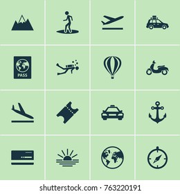 Exploration icons set with arrival, scooter, planet and other coupon elements. Isolated vector illustration exploration icons.