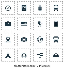 Exploration Icons Set. Collection Of Building, Planet, Traveler And Other Elements. Also Includes Symbols Such As Sunny, Booth, Traveler.