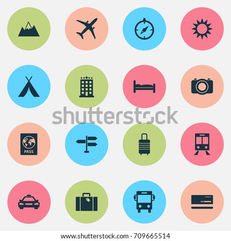 Exploration Icons Set. Collection Of Certificate, Transport, Building And Other Elements. Also Includes Symbols Such As Passport, Photo, Mastercard.