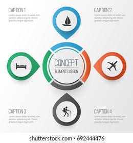 Exploration Icons Set. Collection Of Doss, Land, Traveler Elements. Also Includes Symbols Such As Bed, Airplane, Tourist.